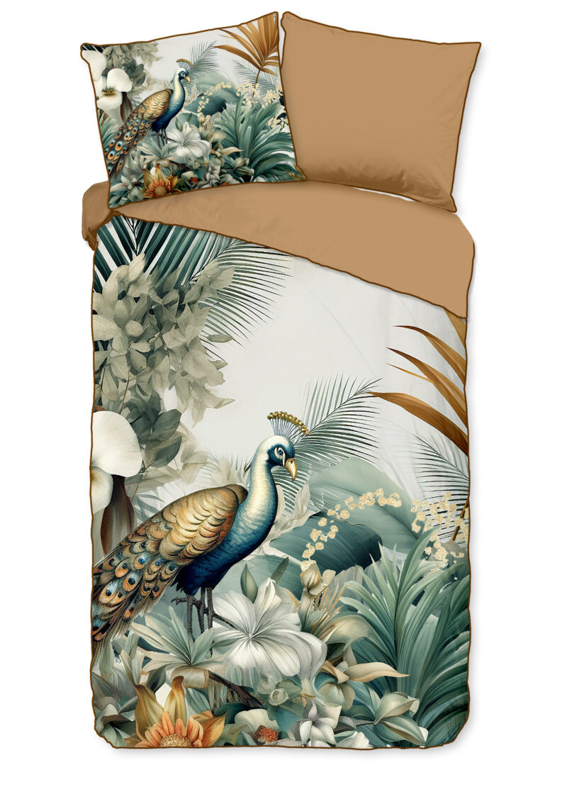 Descanso Dekbedovertrek "bladeren en vogels" - Multi - (140x200/220 cm) - Katoen Satijn