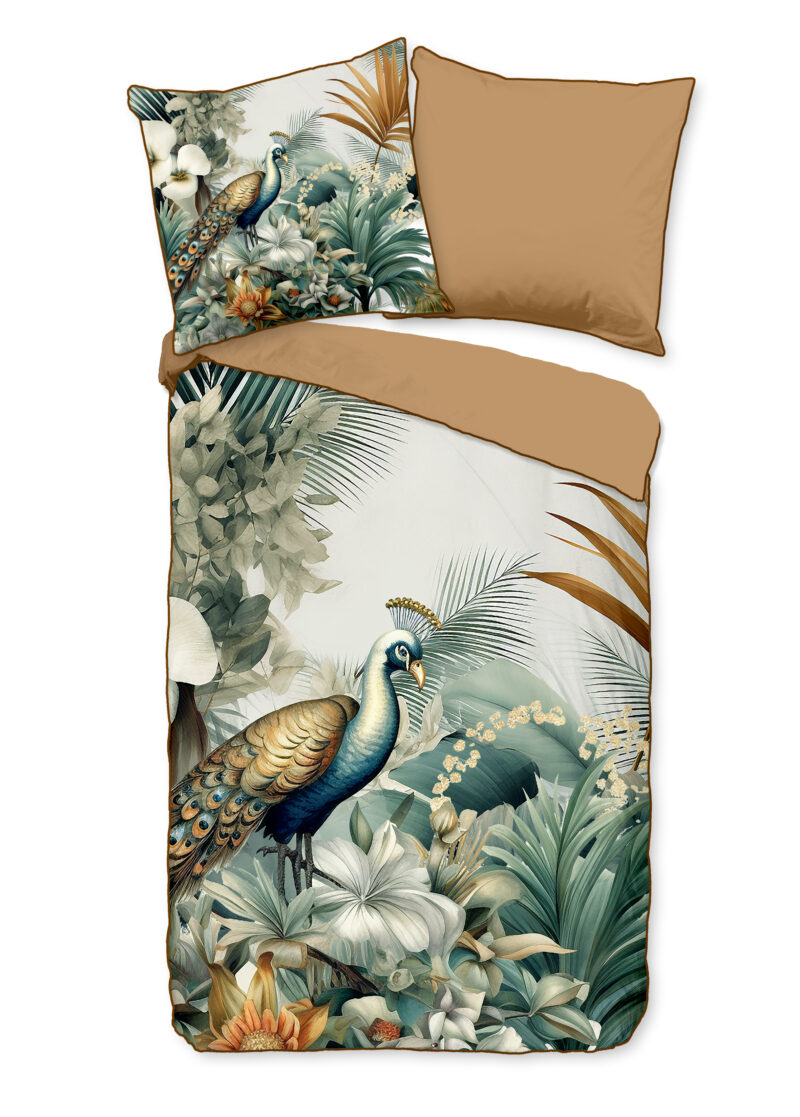 Descanso Dekbedovertrek "bladeren en vogels" - Multi - (155x220 cm) - Katoen Satijn