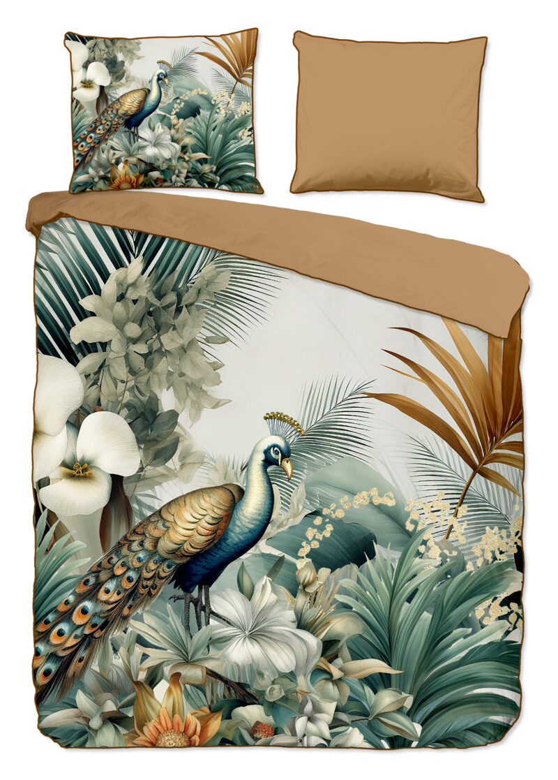 Descanso Dekbedovertrek "bladeren en vogels" - Multi - (240x200/220 cm) - Katoen Satijn