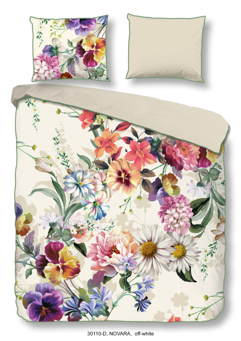 Descanso Dekbedovertrek "bloemen" - Ecru - (240x200/220 cm) - Biologisch Katoen satijn