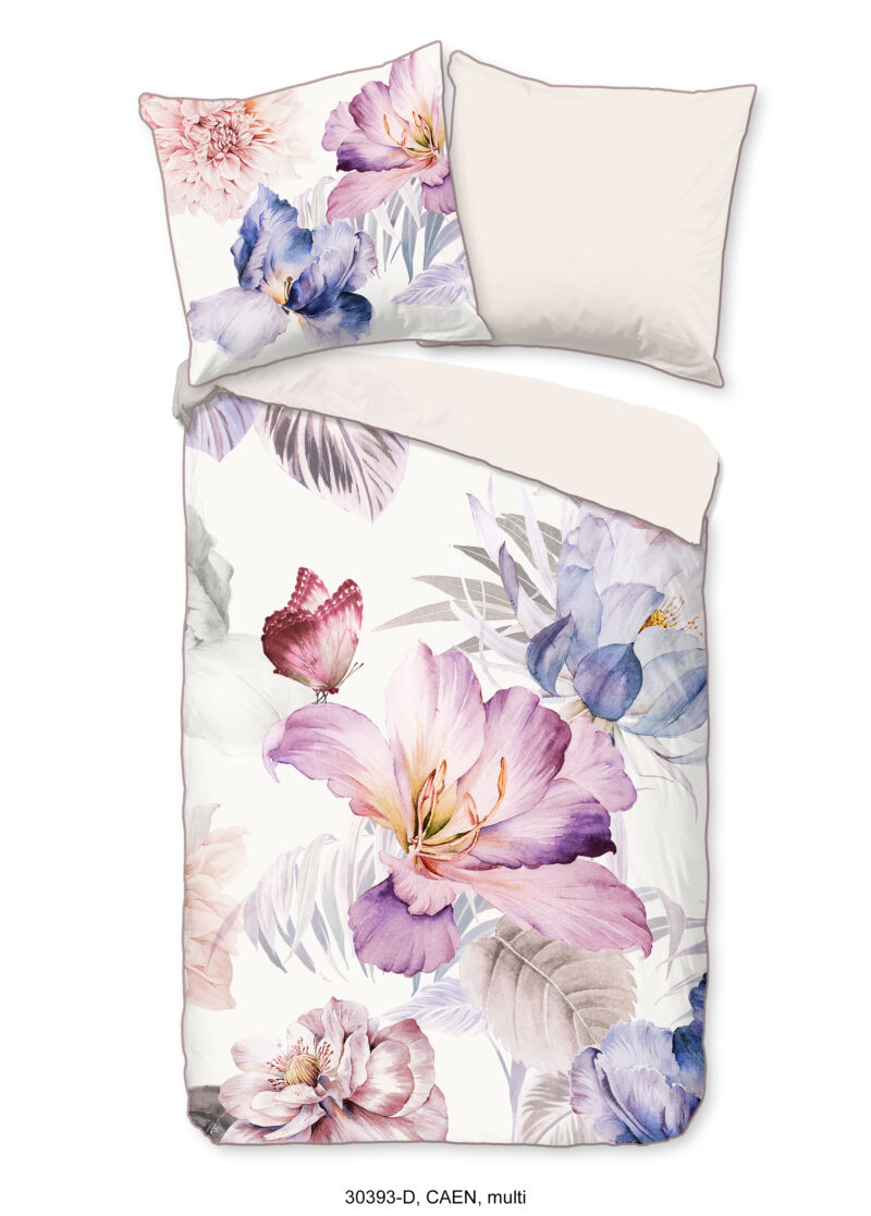 Descanso Dekbedovertrek "bloemen" - Multi - (135x200 cm) - Biologisch Katoen satijn