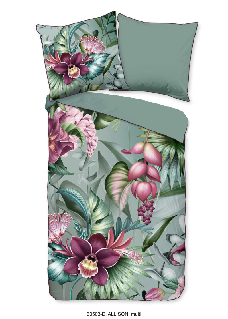 Descanso Dekbedovertrek "bloemen" - Multi - (135x200 cm) - Biologisch Katoen satijn