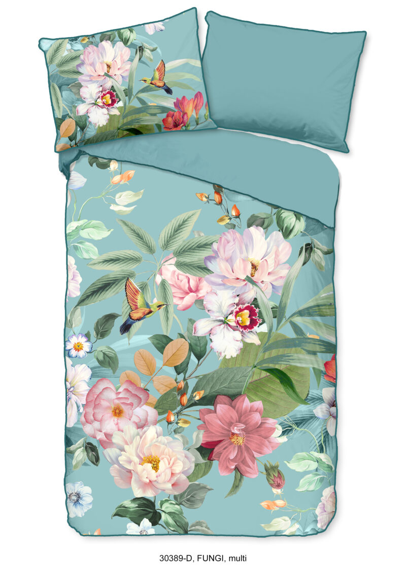 Descanso Dekbedovertrek "bloemen" - Multi - (140x200 cm) - Biologisch Katoen satijn