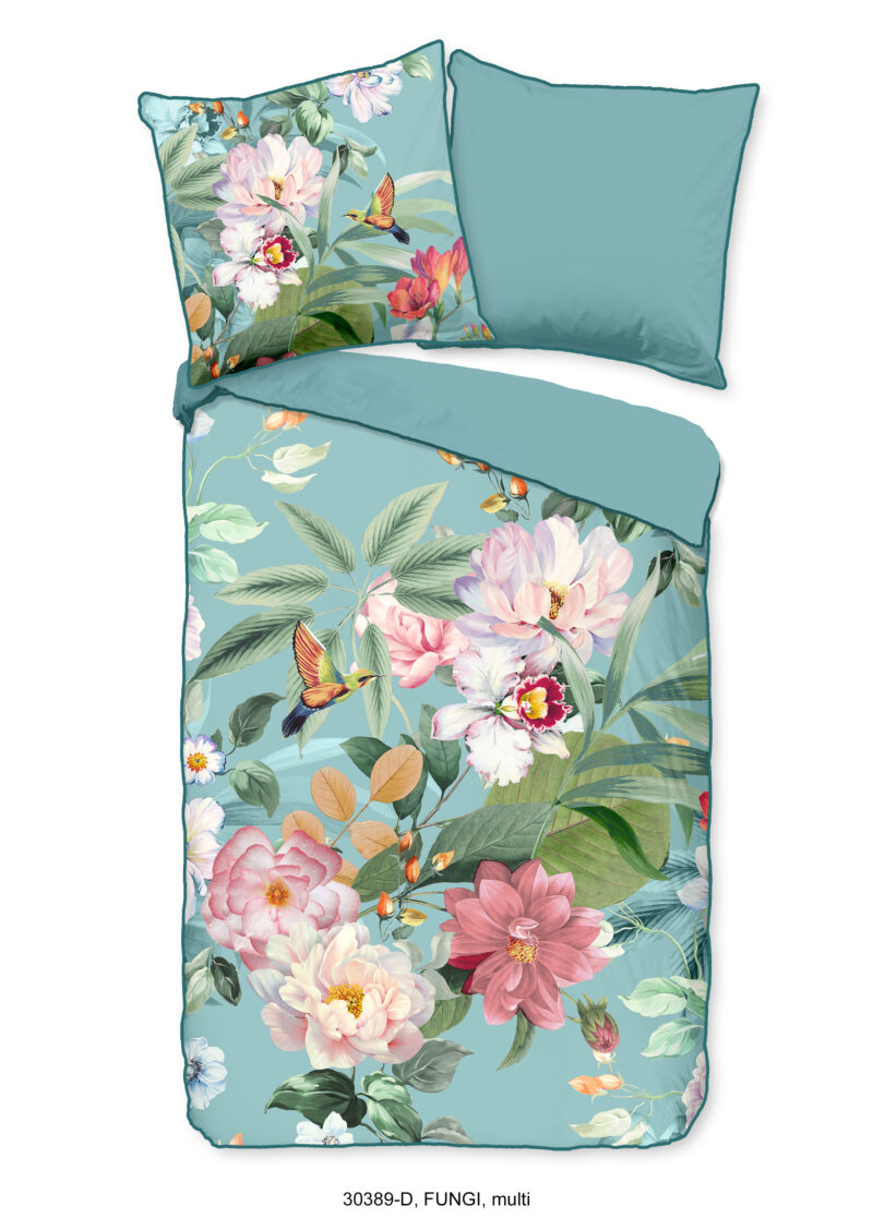Descanso Dekbedovertrek "bloemen" - Multi - (155x220 cm) - Biologisch Katoen satijn