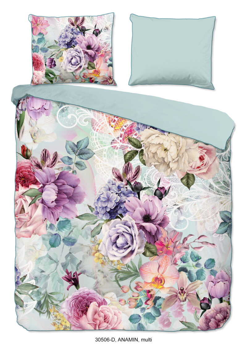 Descanso Dekbedovertrek "bloemen" - Multi - (200x200/220 cm) - Biologisch Katoen satijn