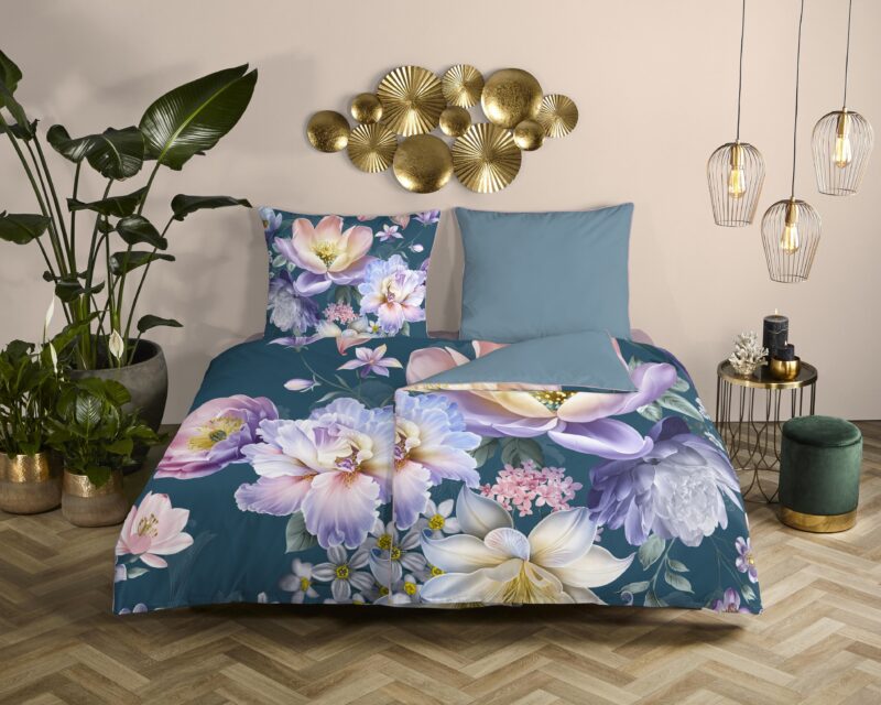 Descanso Satijnen dekbedovertrek  "Mirery" - Petrol