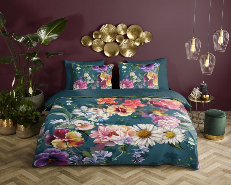 Descanso Satijnen dekbedovertrek  "Novara" - Petrol