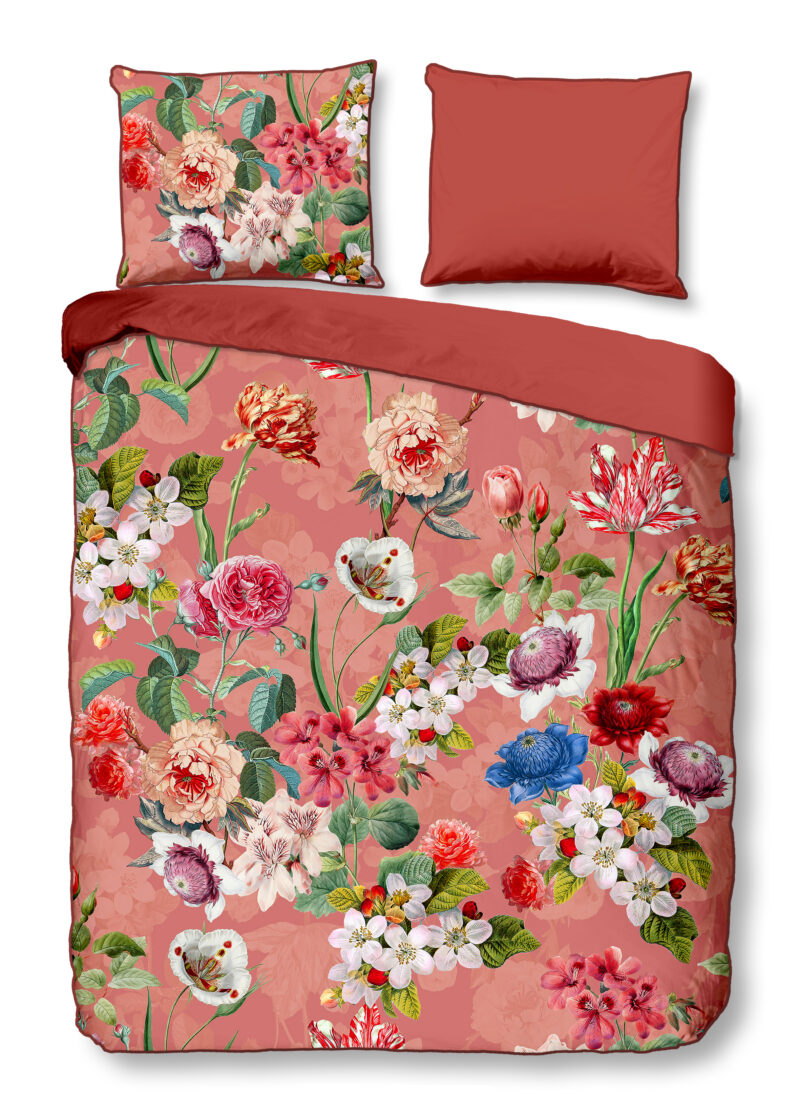 Descanso Dekbedovertrek "bloemen" - Terra - (135x200 cm) - Biologisch Katoen satijn