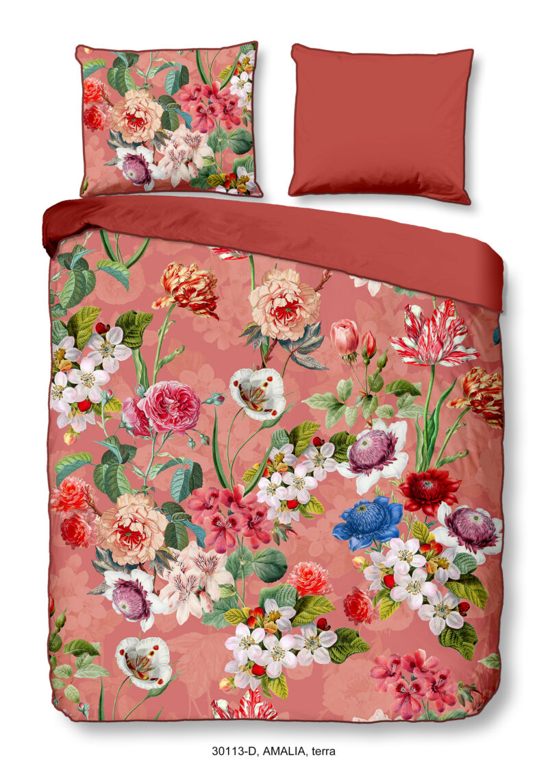 Descanso Dekbedovertrek "bloemen" - Terra - (240x200/220 cm) - Biologisch Katoen satijn
