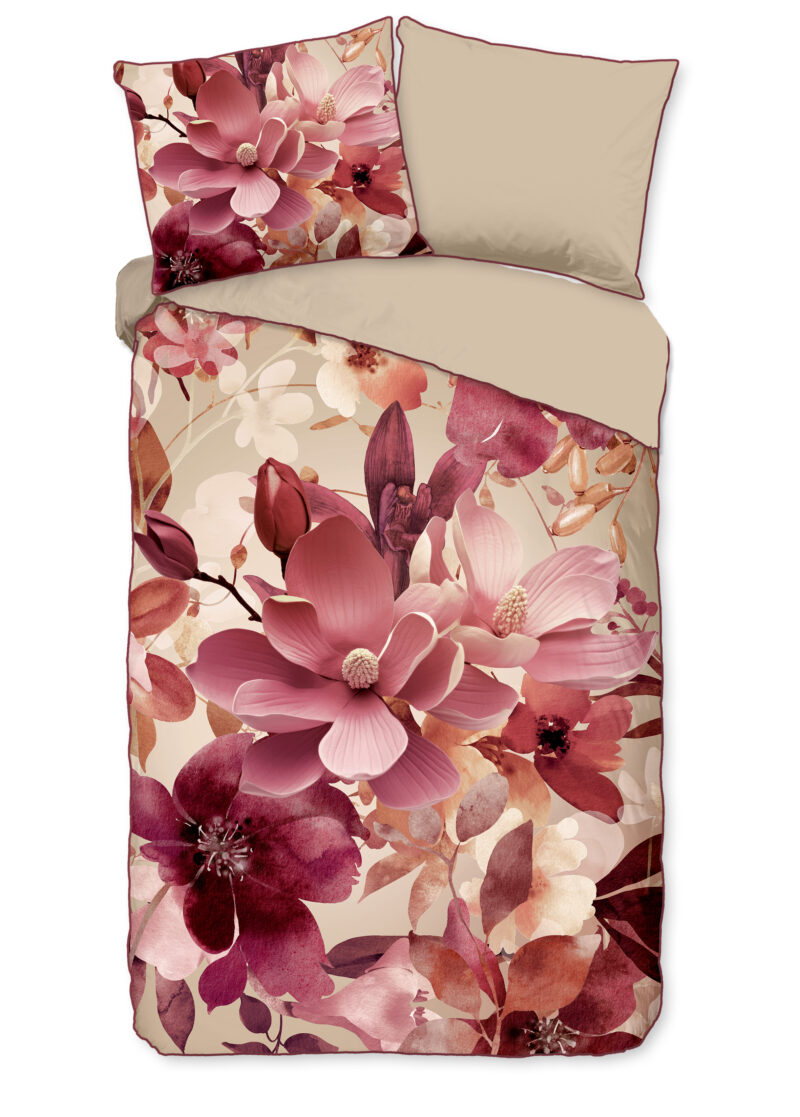 Descanso Dekbedovertrek "bloemen" - Zand - (140x200/220 cm) - Katoen Satijn