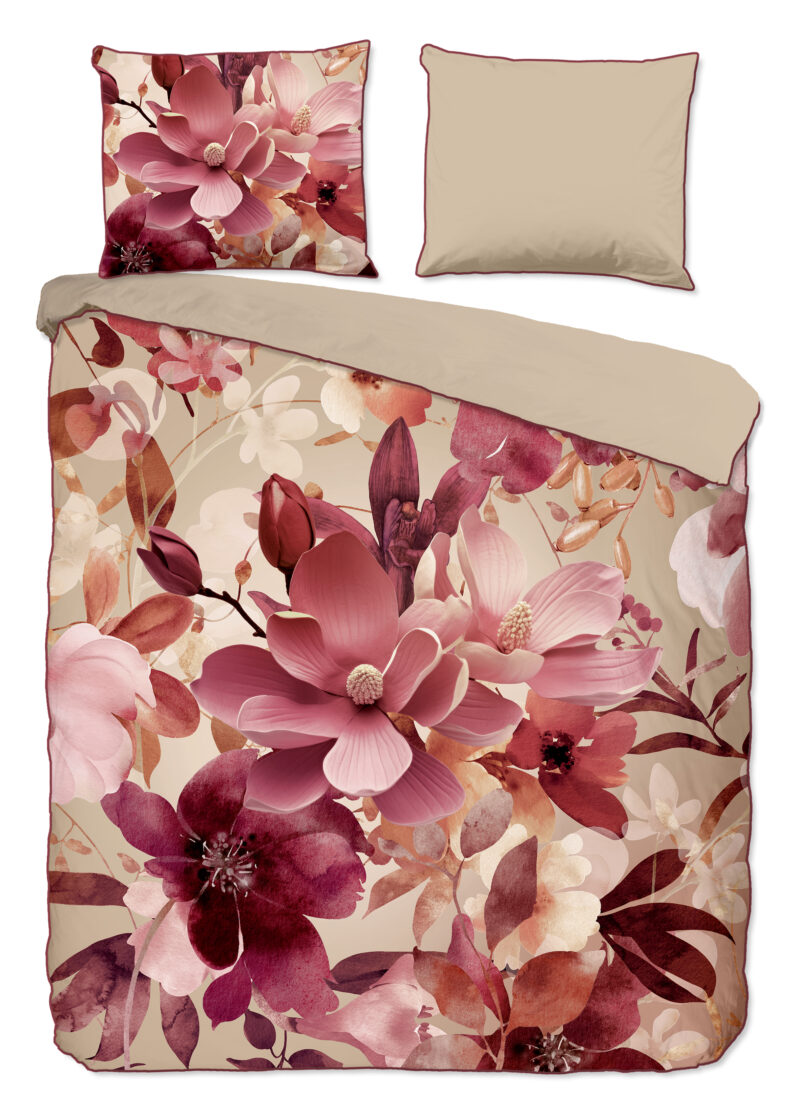 Descanso Dekbedovertrek "bloemen" - Zand - (200x200/220 cm) - Katoen Satijn