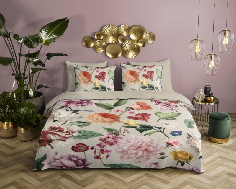 Descanso Satijnen dekbedovertrek  "Fiori" - Zand