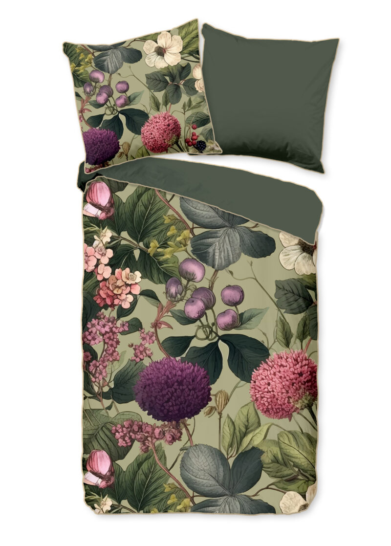 Descanso Dekbedovertrek "bloemen & bladeren" - Groen - (135x200 cm) - Katoen Satijn