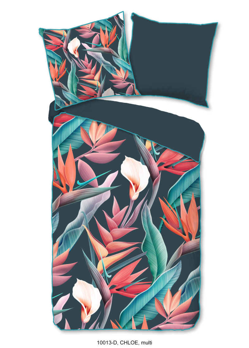 Descanso Dekbedovertrek "bloemen en bladeren" - Multi - (135x200 cm) - Biologisch Katoen satijn