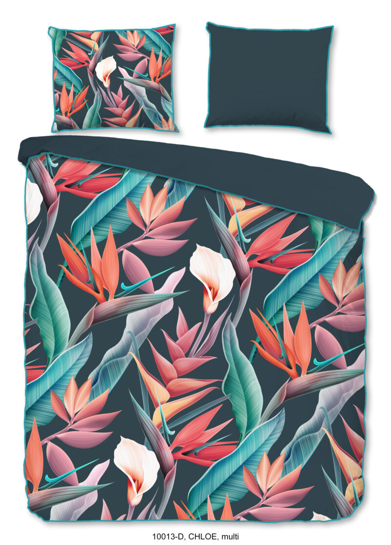 Descanso Dekbedovertrek "bloemen en bladeren" - Multi - (200x200/220 cm) - Biologisch Katoen satijn