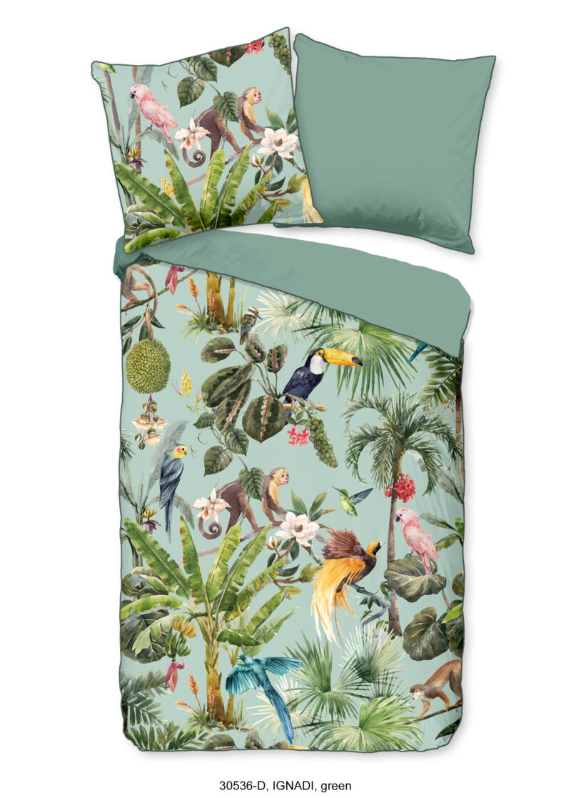 Descanso Dekbedovertrek "dieren in de jungle" - Groen - (135x200 cm) - Biologisch Katoen satijn