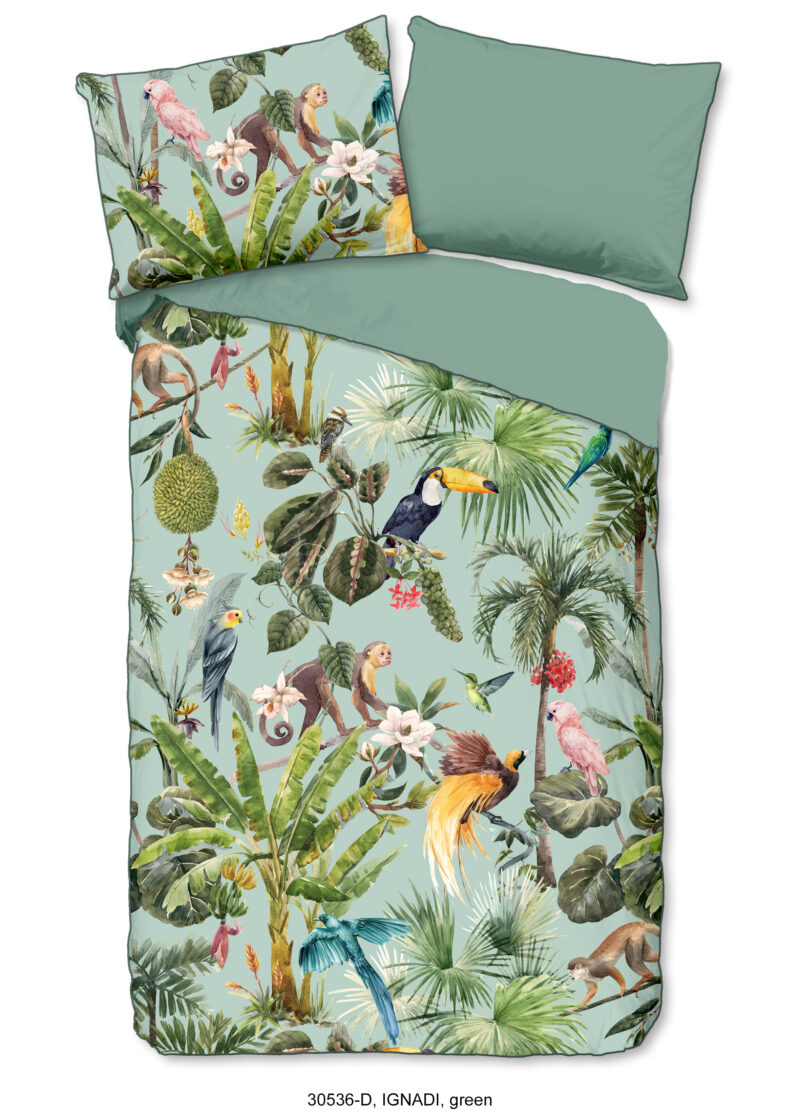 Descanso Dekbedovertrek "dieren in de jungle" - Groen - (140x200 cm) - Biologisch Katoen satijn