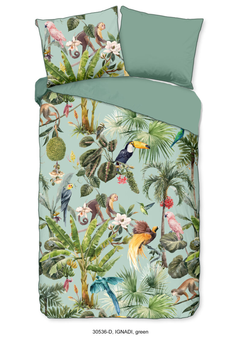 Descanso Dekbedovertrek "dieren in de jungle" - Groen - (140x200/220 cm) - Biologisch Katoen satijn