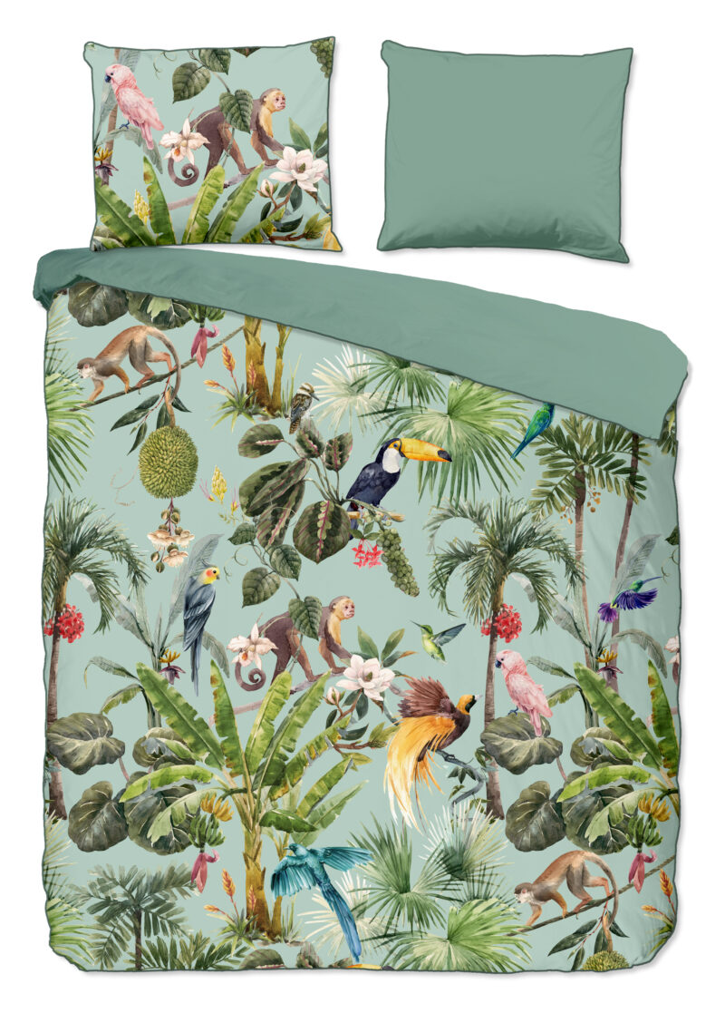 Descanso Dekbedovertrek "dieren in de jungle" - Groen - (200x200/220 cm) - Biologisch Katoen satijn