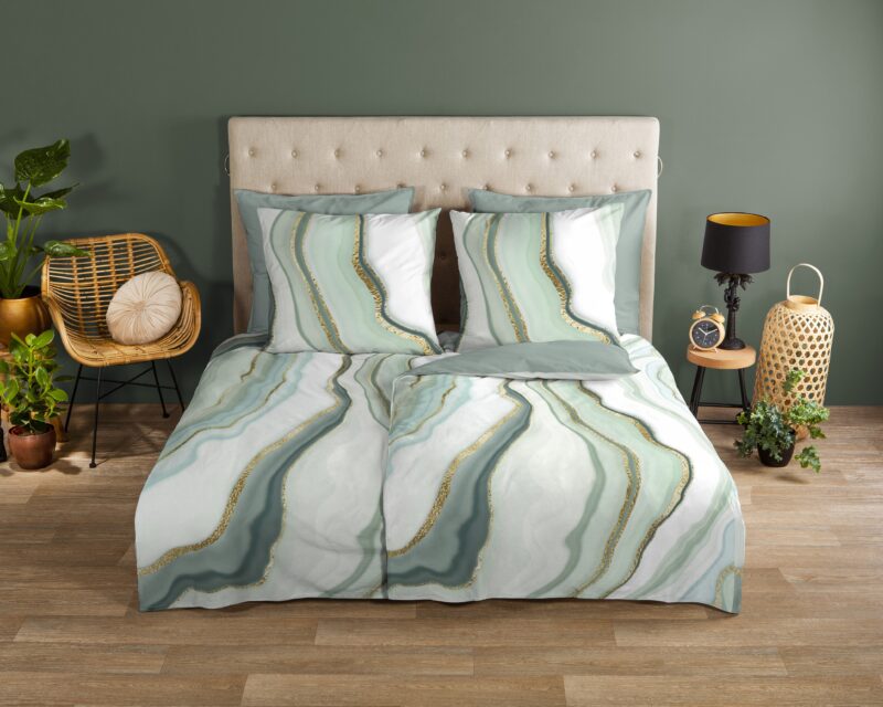 Good Morning Katoenen dekbedovertrek  "Quincy" - Groen