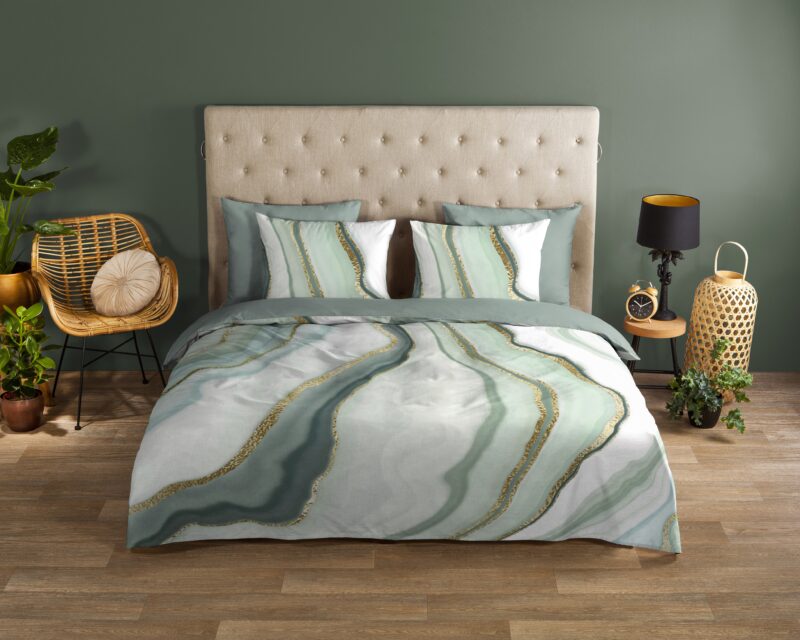 Good Morning Katoenen dekbedovertrek  "Quincy" - Groen