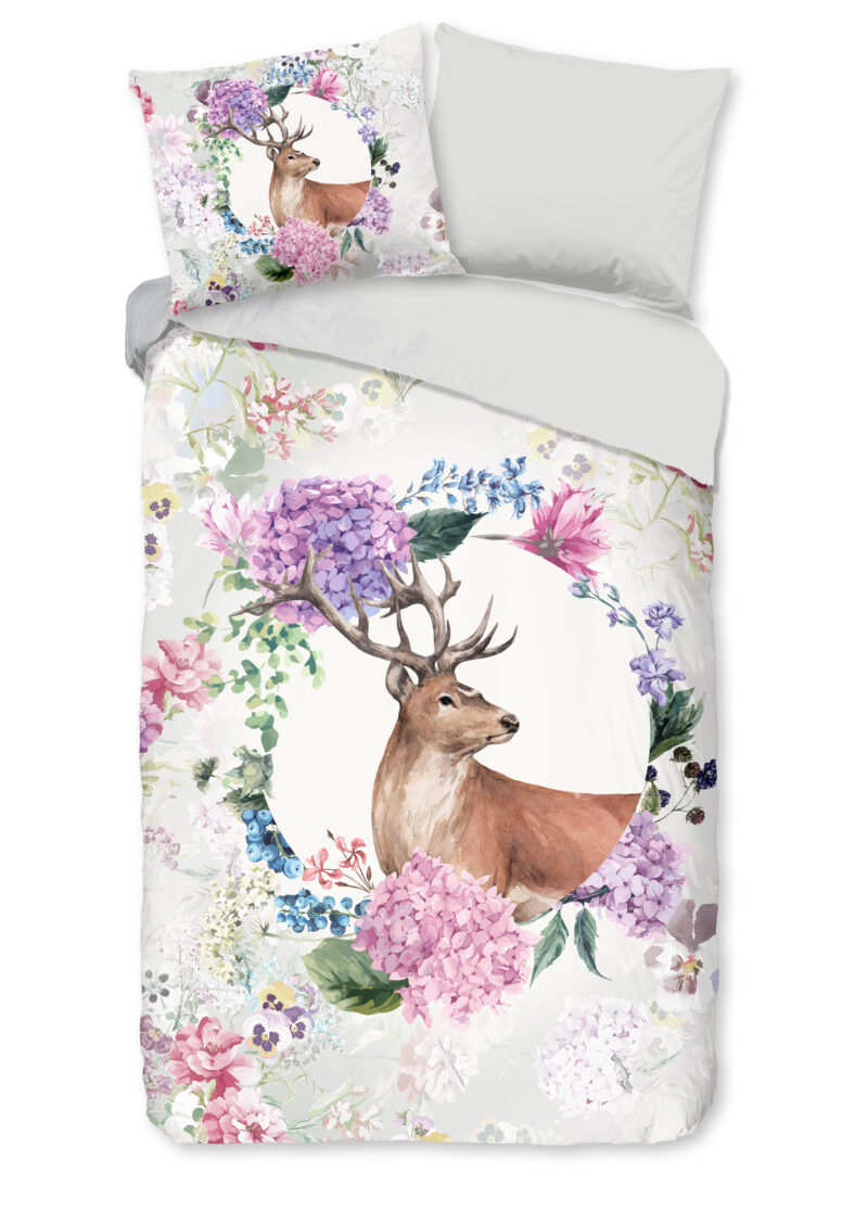 Good Morning Dekbedovertrek "Hert" - Grijs - (140x200/220 cm) - Katoen Flanel