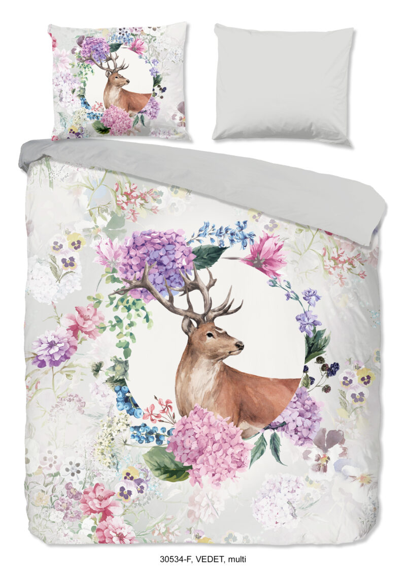 Good Morning Dekbedovertrek "Hert" - Grijs - (200x200/220 cm) - Katoen Flanel