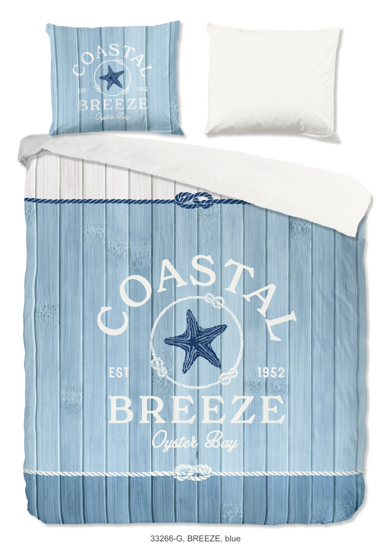 Good Morning Dekbedovertrek "Houten planken/ maritiem" - Blauw - (200x200/220 cm) - Katoen