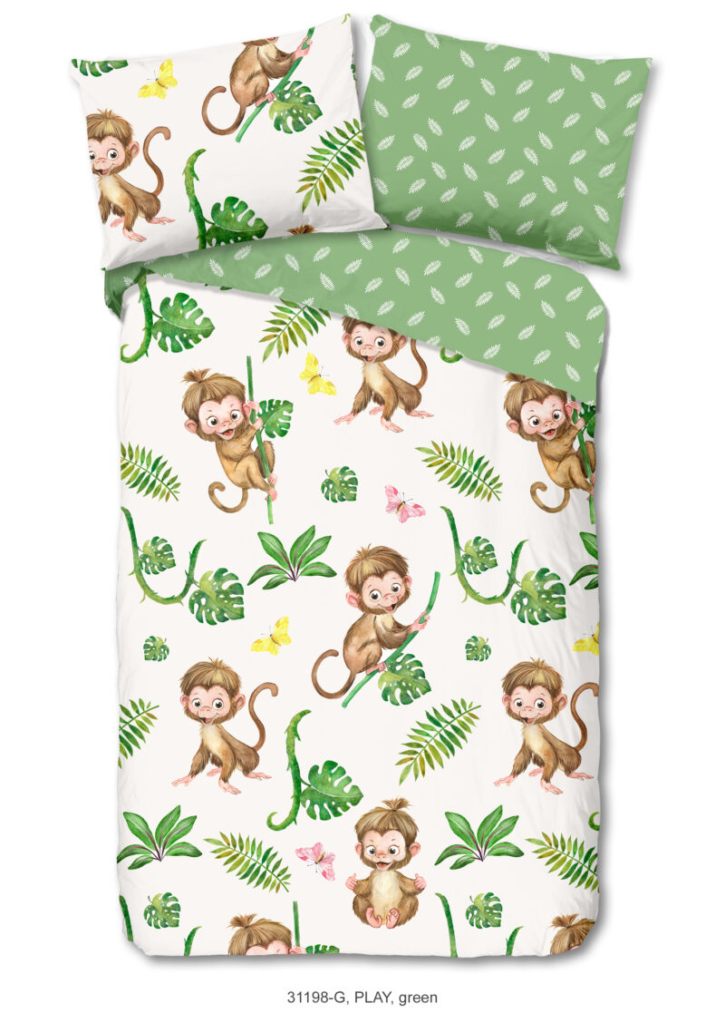 Good Morning Dekbedovertrek "apen en bladeren" - Groen - (140x200 cm) - Katoen