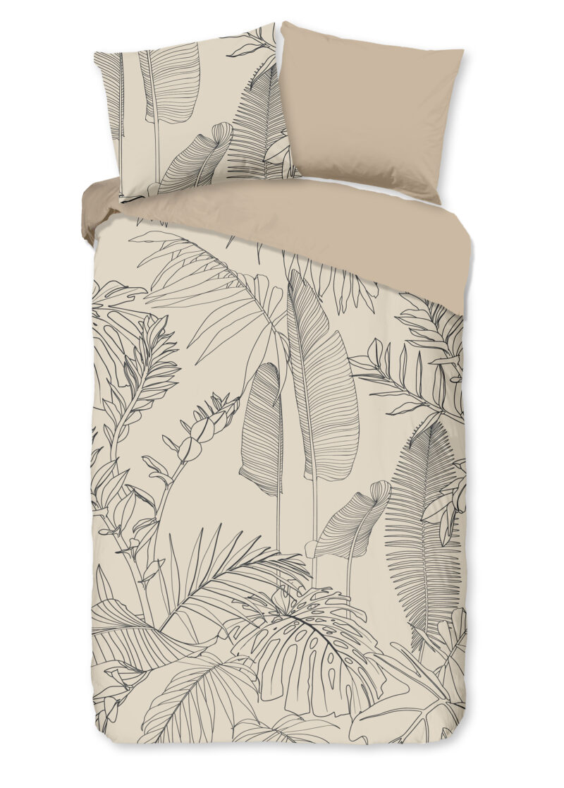 Good Morning Dekbedovertrek "bladeren" - Zand - (140x200/220 cm) - Katoen