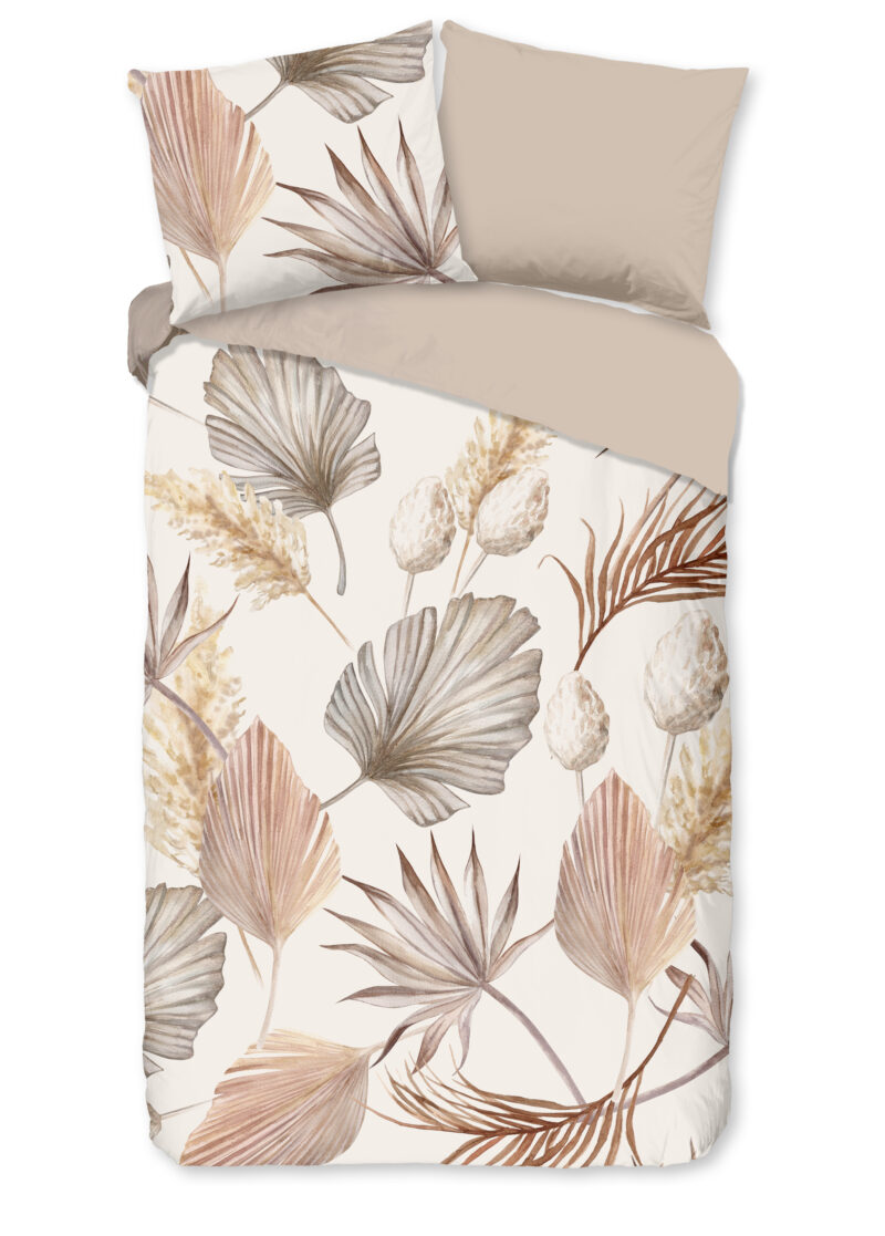 Good Morning Dekbedovertrek "bladeren" - Zand - (140x200/220 cm) - Katoen