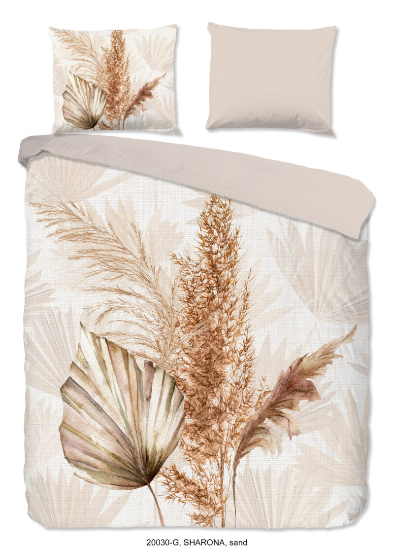 Good Morning Dekbedovertrek "bladeren" - Zand - (140x200/220 cm) - Katoen