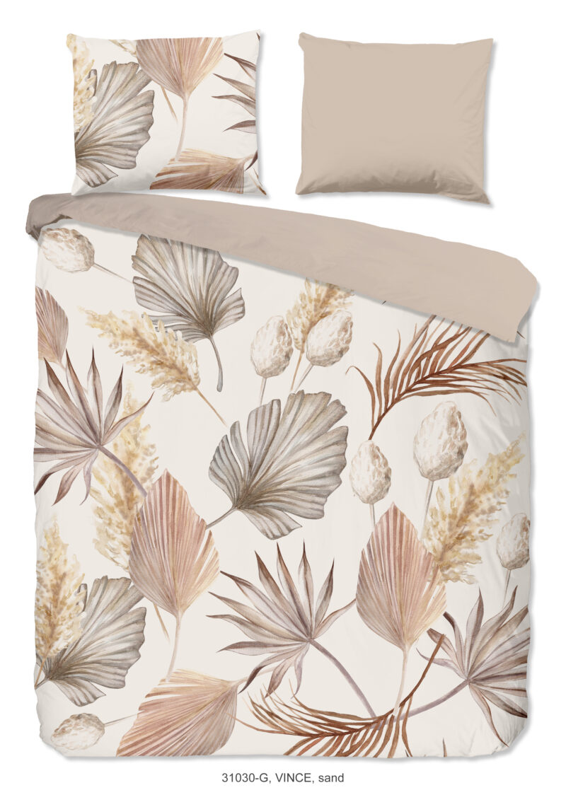 Good Morning Dekbedovertrek "bladeren" - Zand - (200x200/220 cm) - Katoen
