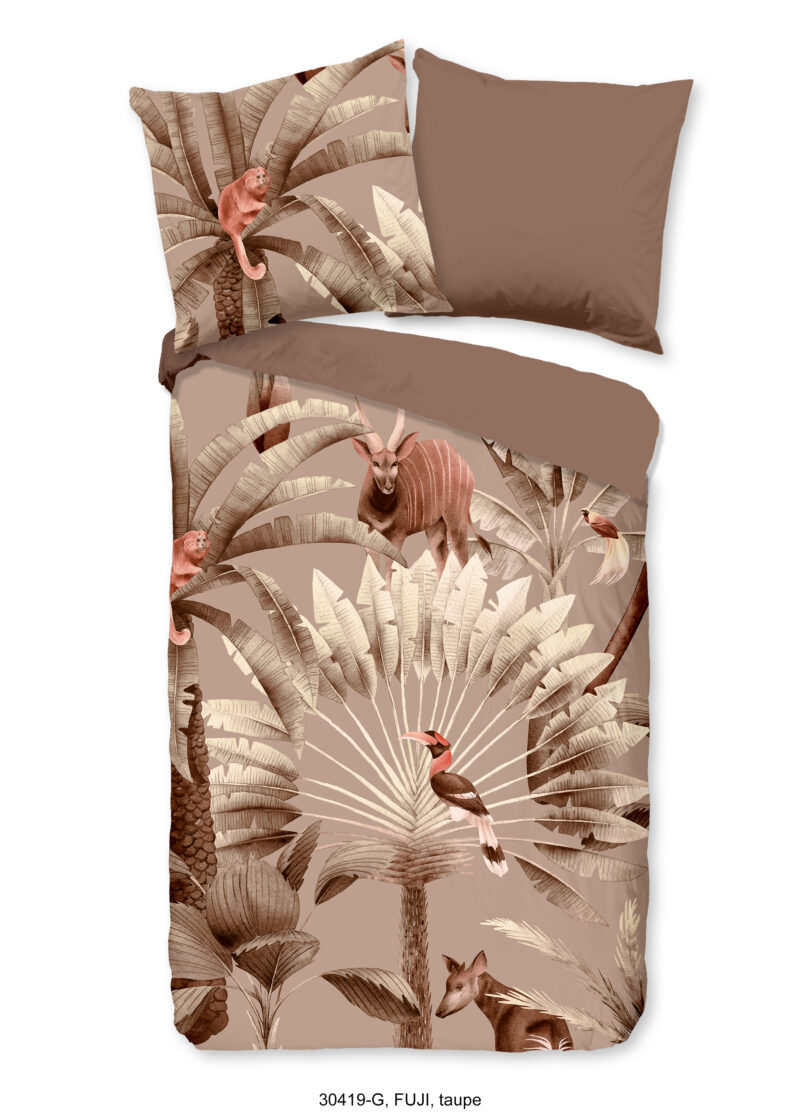 Good Morning Dekbedovertrek "bladeren en dieren" - Taupe - (135x200 cm) - Katoen