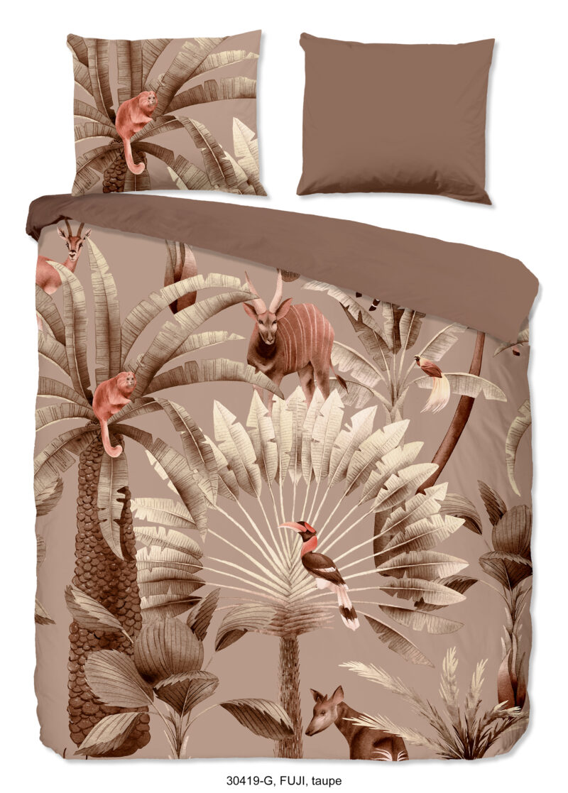 Good Morning Dekbedovertrek "bladeren en dieren" - Taupe - (140x200/220 cm) - Katoen