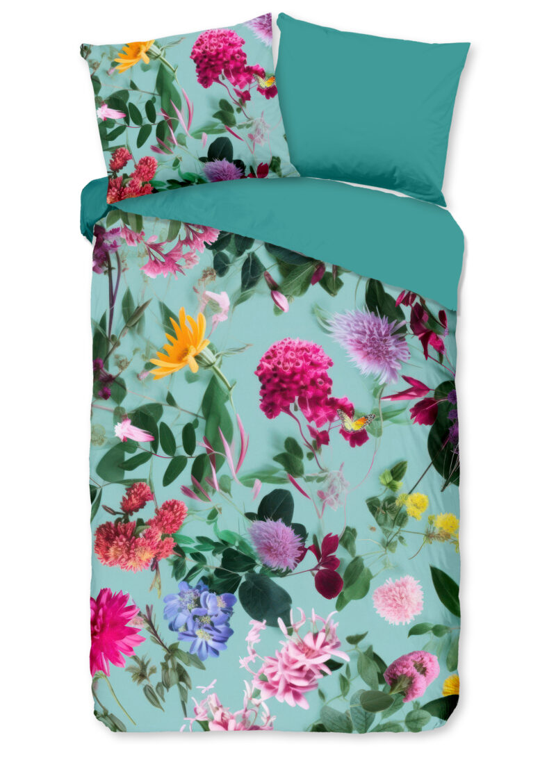 Good Morning Dekbedovertrek "bloemen" - Aqua - (140x200/220 cm) - Katoen