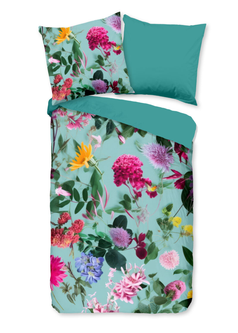 Good Morning Dekbedovertrek "bloemen" - Aqua - (155x220 cm) - Katoen