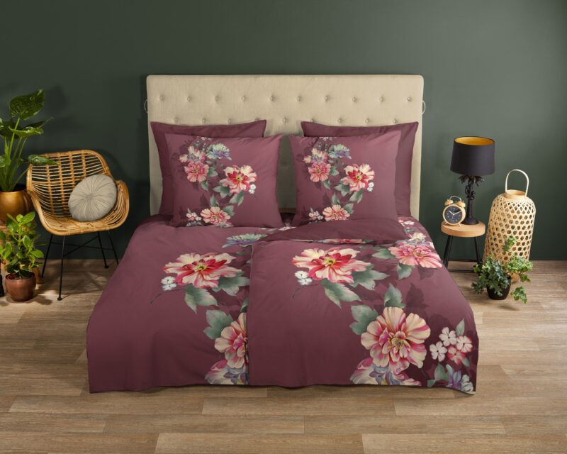 Good Morning Katoenen dekbedovertrek  "Yuko" - Bordeaux