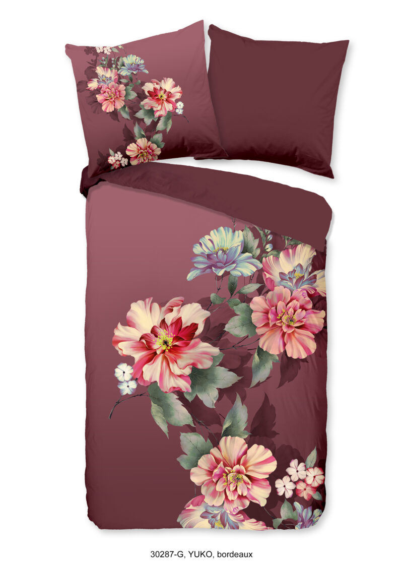 Good Morning Dekbedovertrek "bloemen" - Bordeaux - (135x200 cm) - Katoen