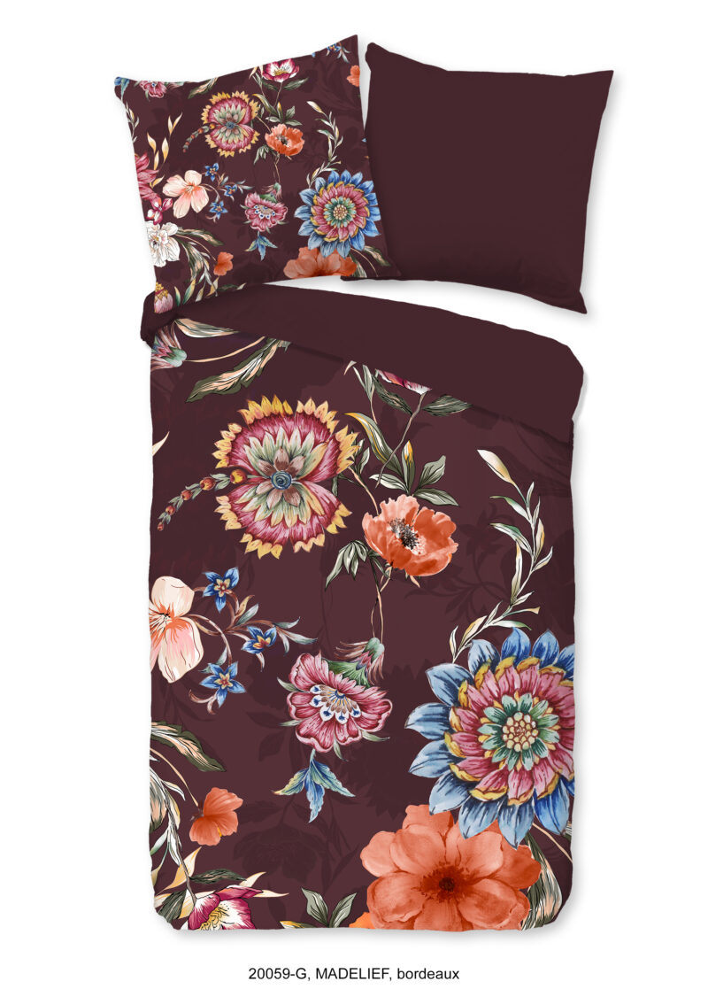 Good Morning Dekbedovertrek "bloemen" - Bordeaux - (135x200 cm) - Katoen