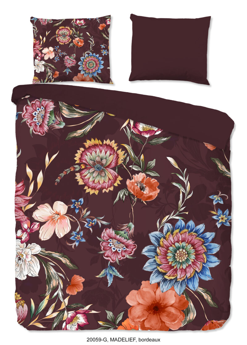 Good Morning Dekbedovertrek "bloemen" - Bordeaux - (240x200/220 cm) - Katoen