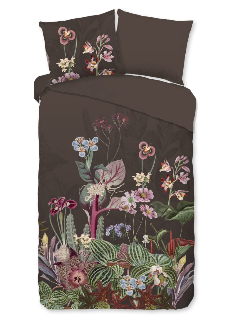 Good Morning Dekbedovertrek "bloemen" - Bruin - (140x200/220 cm) - Katoen