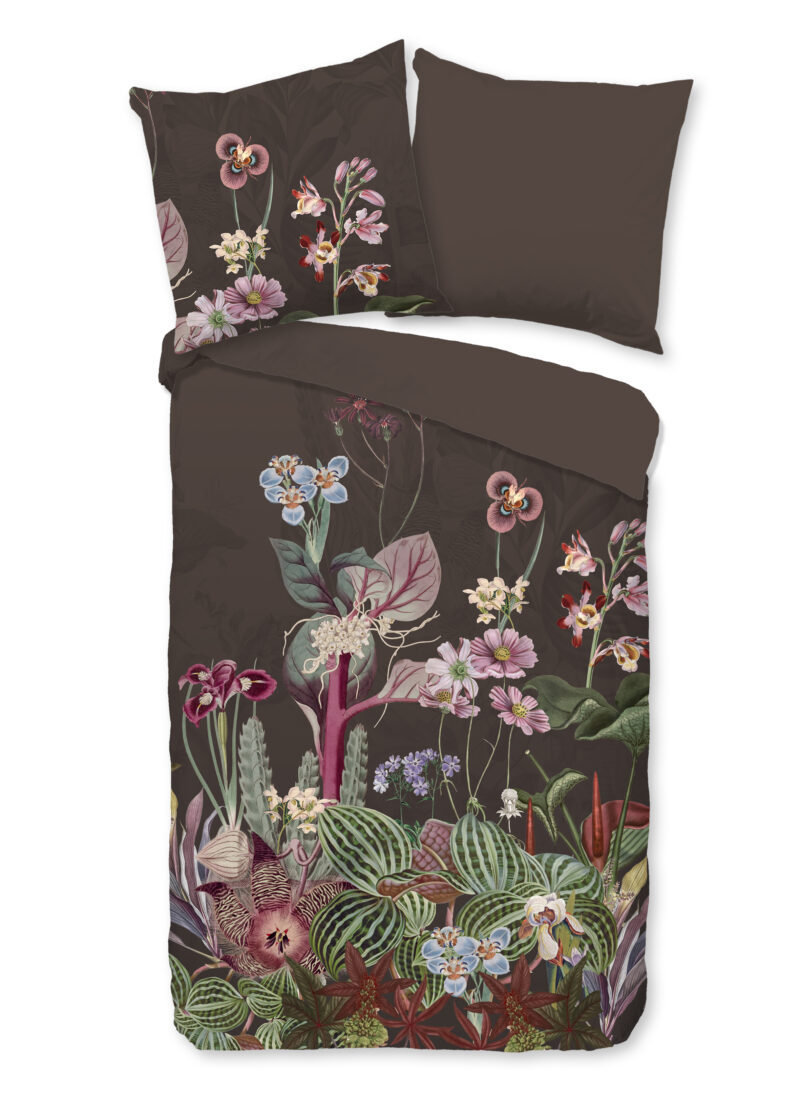 Good Morning Dekbedovertrek "bloemen" - Bruin - (155x220 cm) - Katoen