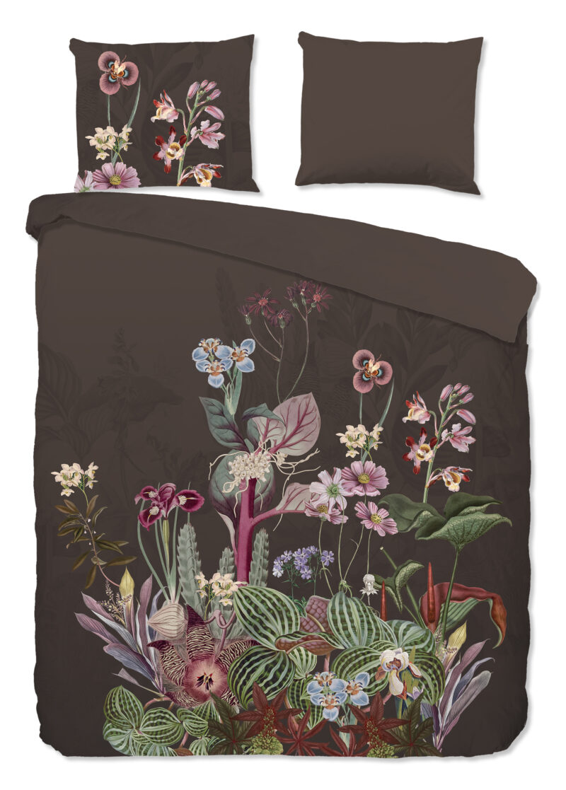 Good Morning Dekbedovertrek "bloemen" - Bruin - (200x200/220 cm) - Katoen