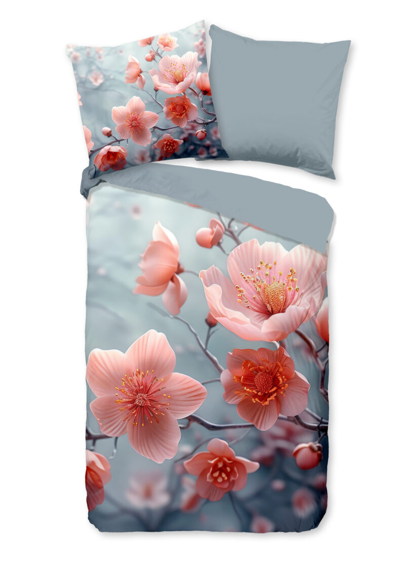 Good Morning Dekbedovertrek "bloemen" - Grijs - (200x200 cm) - Katoen