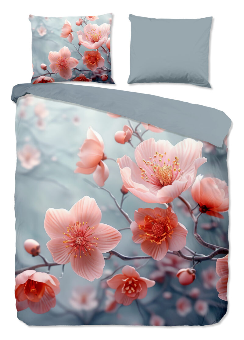 Good Morning Dekbedovertrek "bloemen" - Grijs - (200x200/220 cm) - Katoen