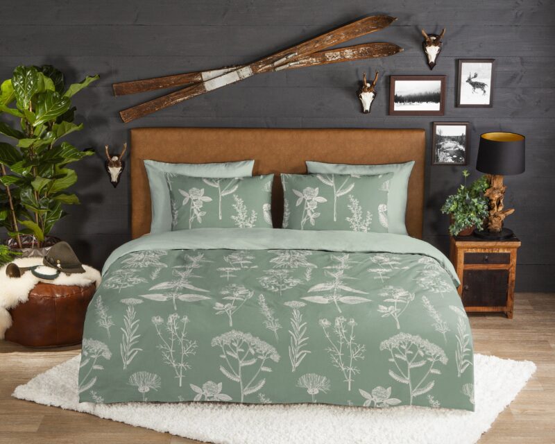 Good Morning Flanellen dekbedovertrek  "Herbs" - Groen