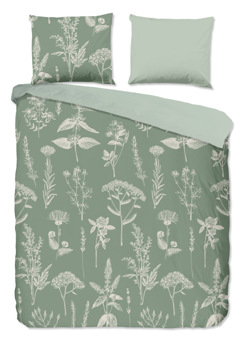 Good Morning Dekbedovertrek "bloemen" - Groen - (260x200/220 cm) - Katoen Flanel