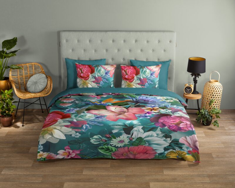 Good Morning Katoenen dekbedovertrek  "Tiandra" - Petrol