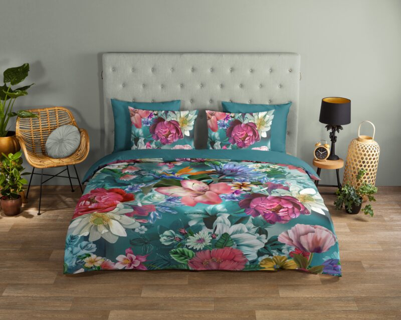 Good Morning Katoenen dekbedovertrek  "Tiandra" - Petrol